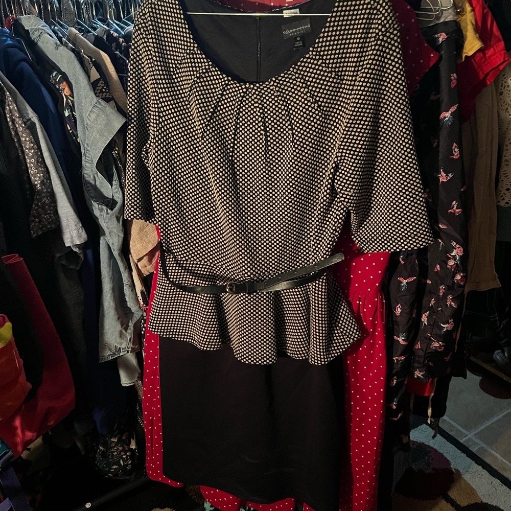 Connected Apparel Black and White Polka Dot Midi Dress